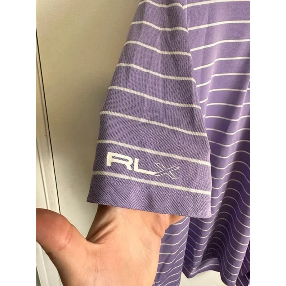 Ralph Lauren men's RLX purple stripe polo size large #0706 - Picture 3 of 5